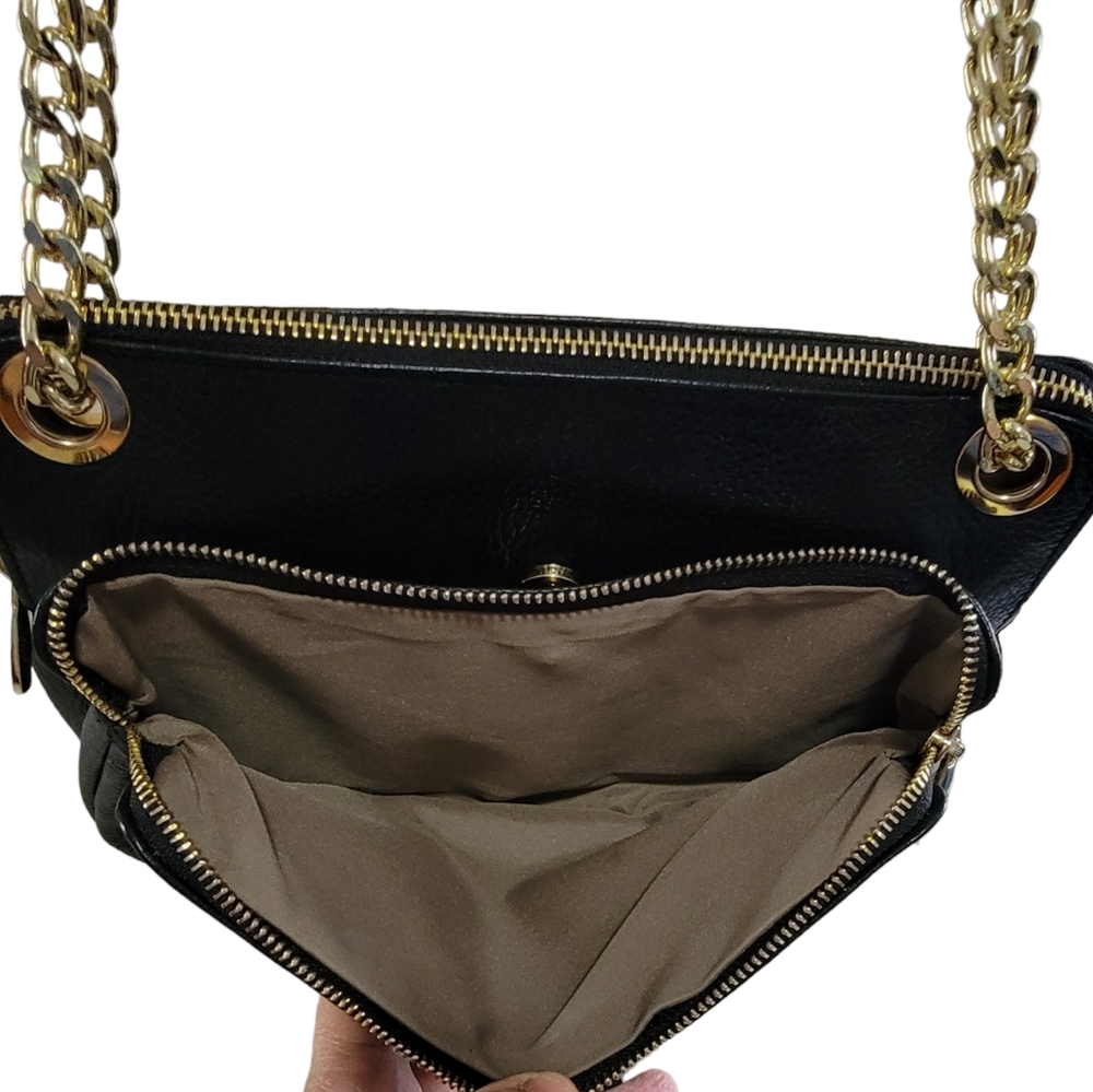VINTAGE VALENTINA  Black Leather Shoulder/Crossbody Bag with Chain Handle - Picture 5 of 14